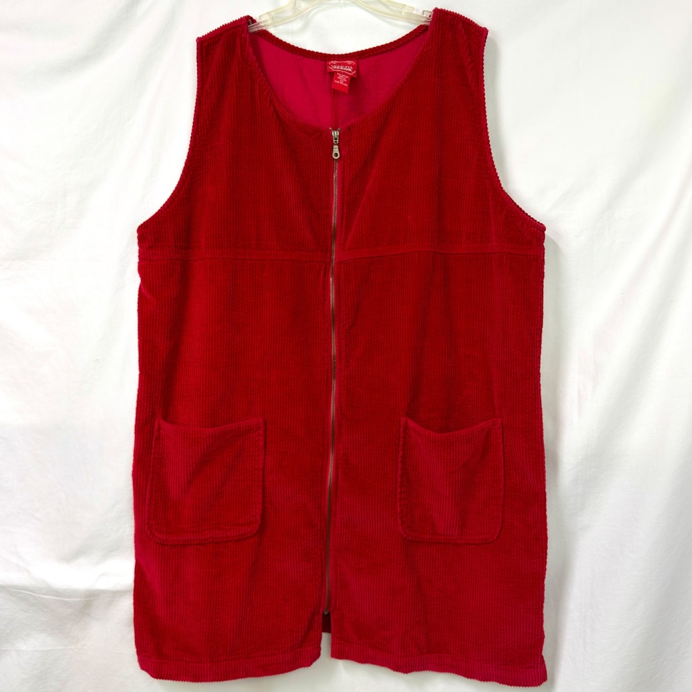 VINTAGE 90s Venezia Jeans Red Corduroy Pinafore Jumper Dress 22 Plus Pockets